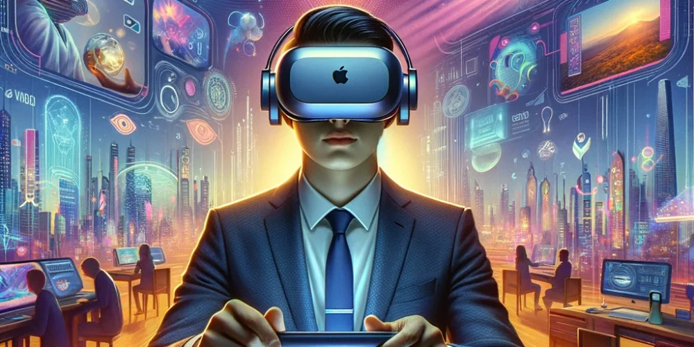 DALL·E 2024-02-05 16.30.11 - Create an image that visually represents the article about the Apple Vision Pro and its impact on the future of digital interaction. The image should